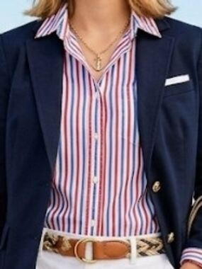 J. Crew Striped Top in Blue, Red & White Nautical Classic Preppy (Size 8)